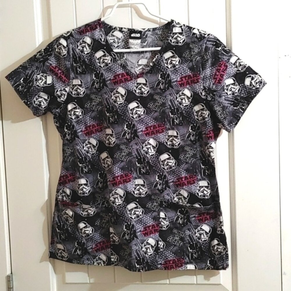 Star Wars hospital nurse scrubs top tunic black, white, pink Small - Picture 2 of 8
